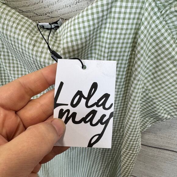 Lola May Plus Size Sage & White Gingham Sleeveless Mini Dress Size 24 - Picture 5 of 9